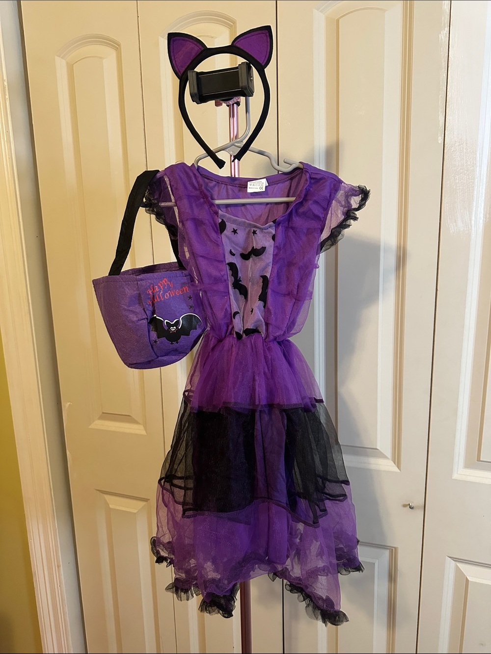 Purple Bat Tulle Kids Costume with Headband and Treat Bag